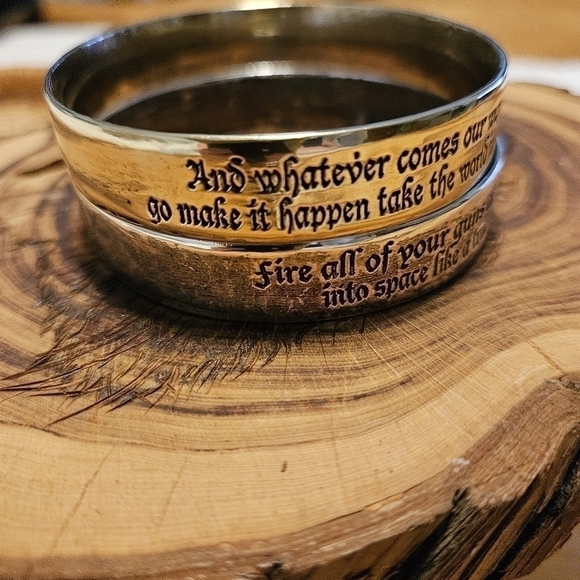 Song Lyrics Bracelets Two Stamped Metal Bangles Born To Be Wild - Picture 1 of 13